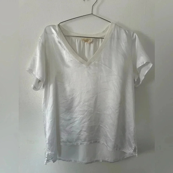 Nation LTD June Sateen V Neck Top in White - Picture 3 of 8